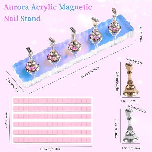 ANGNYA Nail Stands for Press Ons Fake Nail Holder for Painting Nails Art | 2 Sets, 96Pcs Sticky Tapes, Iridescent Color, Strong Magnetic, Sturdy and Easy to Use, Good for Nail Display and Practice thumbnail 2