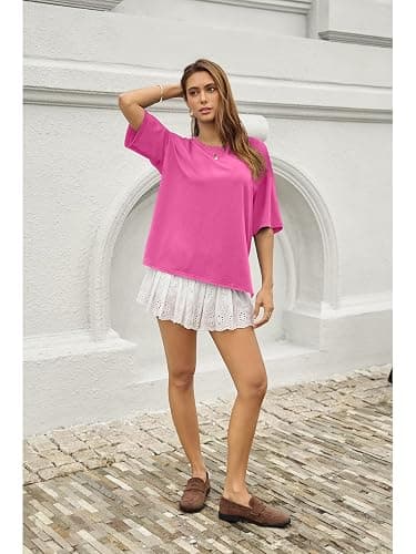 UNCLECAT Womens Oversized T Shirts Summer Trendy Short Sleeve Crew Neck Tops Loose Fit Side Slit Tee thumbnail 5