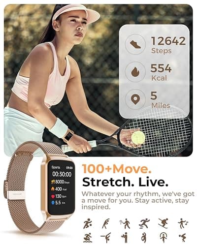 paybay Fitness Tracker Watch for Men Women, Activity Tracker for iPhone and Android with Step Counter, Calorie, Sleep Monitor, 110+ Sports Modes, IP68 Waterproof Smartwatch (Minimalist, Gold, 1.57) thumbnail 3