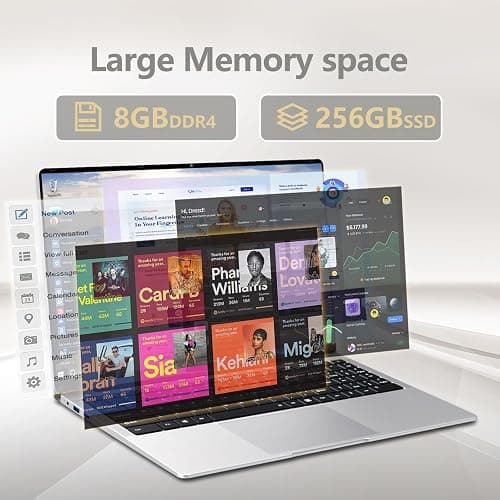 15.6 inch Laptop, Laptops with Celeron N4000, 2025 Gaming Laptop for 8GB LPDDR4 256GB SSD, IPS FHD 1920x1080, WiFi+BT4.2+Mini HDMI+TF Card Slot, Traditional Laptops Computers Convertible 180° Netbook thumbnail 6