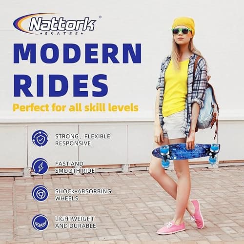 Nattork Skateboards 22 Inch Mini Cruiser Skateboard Complete Retro Skate Boards with Colorful Light Up Wheels for Kids Girls Boys Beginners thumbnail 2