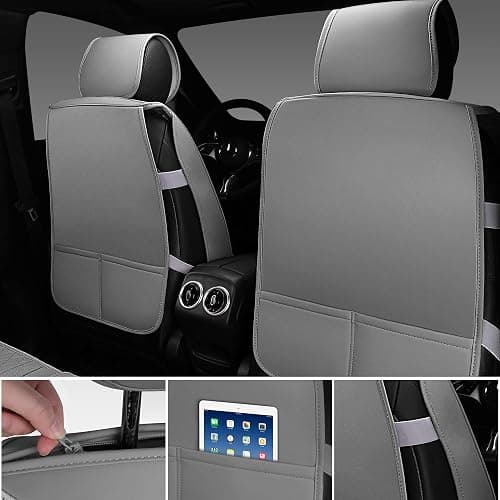 CAR PASS Gray Leather Bling Car Seat Covers Full Set, Luxury Microfiber Nappa PU Cushioned, Waterproof Anti-Slip Universal Fit for Auto SUV Sedan Sparkly Glitter Shining Rhinestone, Gray Diamond thumbnail 4
