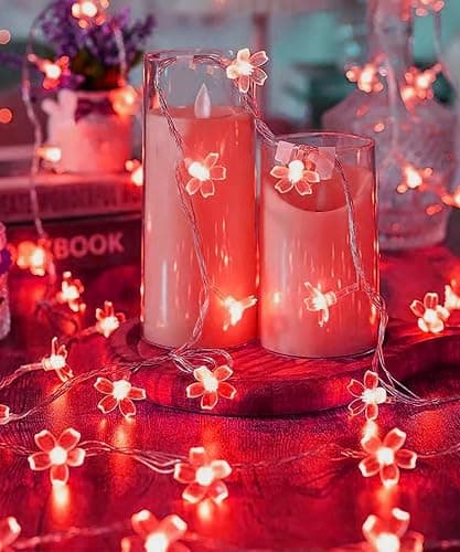 JACUXLSS Cherry Blossom Flower String Lights, 100 led 33 feet 8 Mode Plug in Fairy Lights for Valentine's Day, Wedding, Birthday Party, Christmas Easter Tree Hanging Decorations (Red) thumbnail 6