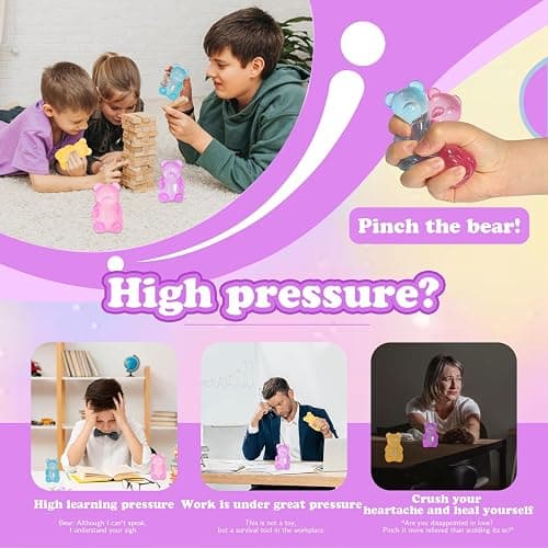 3pc Stress Gummy Bear Squishy Stress Balls for Adults Kids Fidget Toy | for Your Best Mellow and Chill Bear Shape squeeze Fidget Toys for Kids Adult, Party Favors Anxiety Relief thumbnail 5
