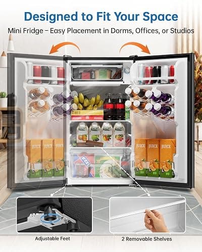 Frostorm 3.2 Cu Ft Mini Fridge with Freezer, Single Door Upright Freezer | Energy Efficient, Large Capacity, Reversible Door, ETL Certified, Small Refrigerator for Bedroom, Office & Dorm, Black thumbnail 6