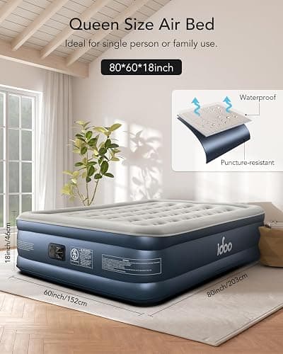 iDOO Queen Air Mattress with Built in Pump, 18 Raised Comfort Inflatable Blow up Mattress, Upgraded Four Chamber Portable Air Bed for Camping, Guests and Home, Colchon Inflable, 650 lbs Max thumbnail 4