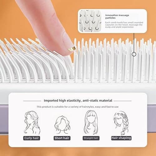 Anti-Static Self Cleaning Hair Brush,Easy Clean Retractable Hair Brush,Cleaning Retractable Massage Comb for Effortless Hair Removal and Cleaning (Grey) thumbnail 3