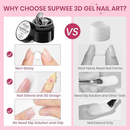 SUPWEE 3D Sculpting Gel for Nail Art, Clear White Non Stick Hand Hard Gel | Modeling Gel for Nails Home Manicure, Nail Salon, Nail Charms, Extension, Carving, Molding, Solid Builder Gel thumbnail 3