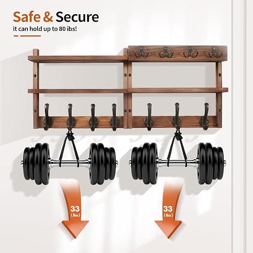 29" Coat Rack Wall Mount with Shelf, Pine Two-Tier Wall Shelf Mounted Coat and Key Hanger with 7 Heavy Duty Hooks 4 Key Hooks, Entryway Key Holder with Mail Holder for Bedroom,Living Room (Brown) thumbnail 7