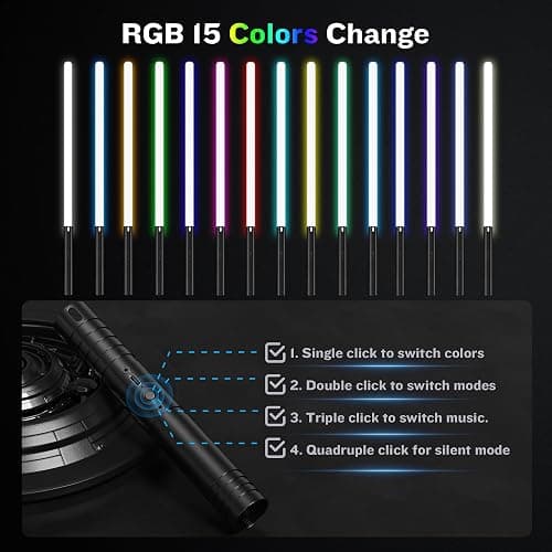 LCMAOKE 2 Pack Light Saber, 15 Colors and 4 Modes Light up Light Saber for Dueling, 2-in-1 RGB Detachable USB Charge, Gifts Toys for Adults Birthday Christmas Thanksgiving thumbnail 3