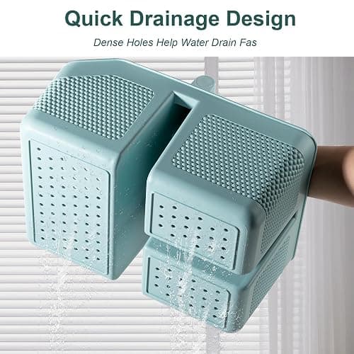 rejomiik Shower Caddy Portable with Bamboo Handle, Plastic Basket Cleaning Caddy Organizer Storage Tote for Bathroom, College, Dorm Room Essentials, Blue thumbnail 5