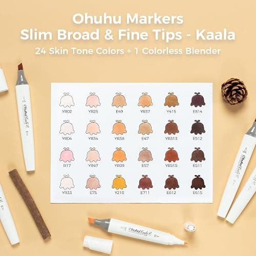 Ohuhu Alcohol Markers Skin Tone Marker Slim Broad and Fine Double Tipped Alcohol-based Marker Set for Artists Adults Coloring Professional Illustration, 24 Portrait Colors Kaala Markers Refillable thumbnail 5