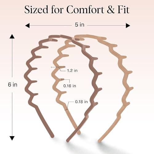 Kitsch Zig Zag Headbands for Women - Neutral, 2 pcs | Fashion Accessories for Slicked Back Styles | Comfortable Wavy Headbands | Comb Headband with Teeth thumbnail 5
