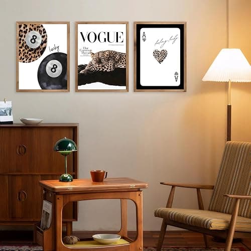 Trendy Leopard Wall Art Set of 3 Cheetah Wall Decor Preppy Style Aesthetic Black And White Lucky 8 Ball Poker Posters Canvas Prints Pictures Funky Artwork for Bedroom Living Room Unframed 12x16 inch thumbnail 6