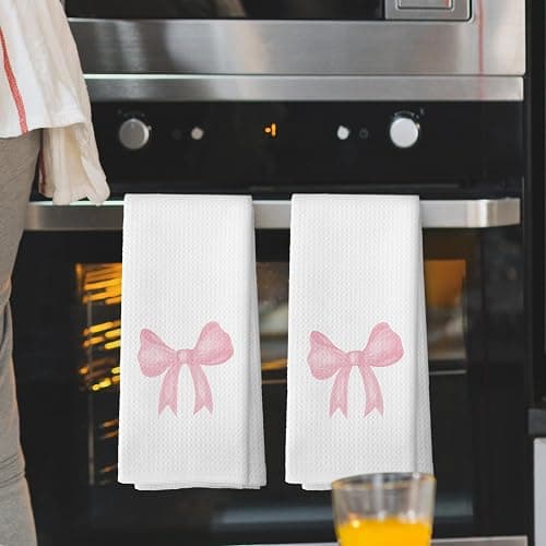 Mcehtle Coquette Pink Bow Girls Gifts Kitchen Towels Set of 2, Pink Bow Ribbon Hand Towels for Bathroom Decorative Tea Towels Dish Towels, Coquette Girly Bathroom Decor, 16x24 Inch thumbnail 2
