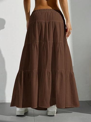 Xuani Maxi Skirt for Women Long Boho Flowy Ruffle Elastic High Waist | Flared, A Line, Decorative Front Tie, Tiered Layer Versatile, Lining, Casual Summer Beach Vacation Outfits, 2026 Spring Fall thumbnail 2