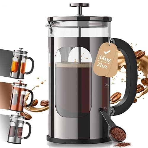 Veken French Press Coffee Maker 34oz, No Plastic Touching Cafe,Thickened Glass Stainless Steel Brewer, Cold Brew Cafetera Tea pot for Kitchen Travel Camping, Gifts, Decor, Bar Accessories, Dark Pewter - Image 1