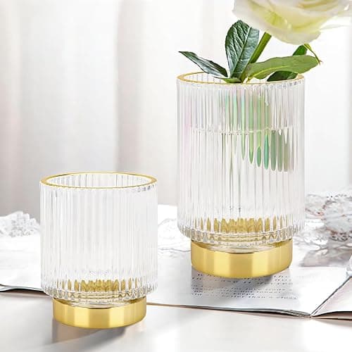dasiton makeup brush holder organizer,crystal cosmetic makeup brush glass brushes storage holder, vintage make up brush cup pen pencil holder striped vase(clear s+l) thumbnail 2