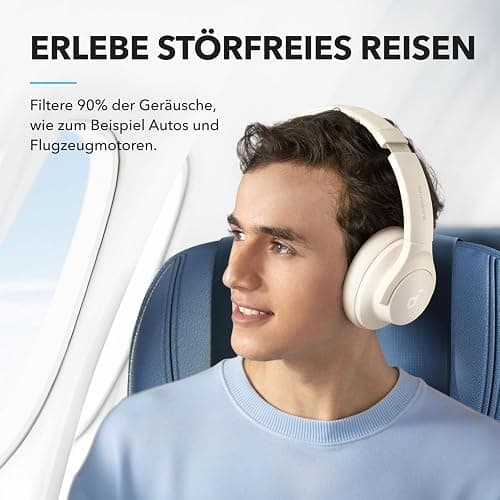 soundcore by Anker Q20i kabelloser Bluetooth Over-Ear-Kopfhörer mit Hybrid Active Noise Cancelling, 40h Spielzeit im ANC-Modus, Hi-Res Audio, tiefer Bass, Personalisierung per App(Weiß) thumbnail 2
