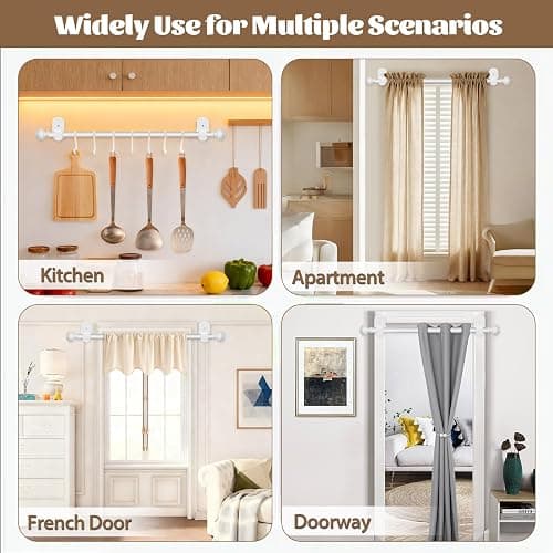 KAMANINA Curtain Rods No Drilling for Windows 32 to 58 Inches, 5/8 Inch No Drill Renter Friendly Curtain Rod with 3M Adhesive Brackets, Ivory White thumbnail 4