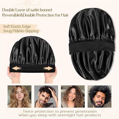 YANIBEST Silk Bonnet for Men Women Hair Bonnet for Sleeping Double Layer Satin Bonnet for Natural Curly Hair Unisex Sleep Cap thumbnail 3
