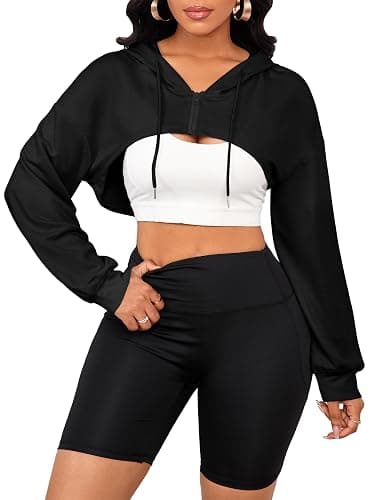 LovelyWholesale Women Cropped Hoodie Zip Up Long Sleeve Crop Top Sweatshirts thumbnail 3