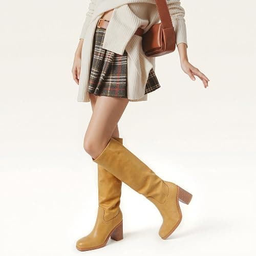 heelchic Knee High Boots for Women Campus Banana Square Toe Chunky Block Heel Tall Boots Long Riding Boots thumbnail 2