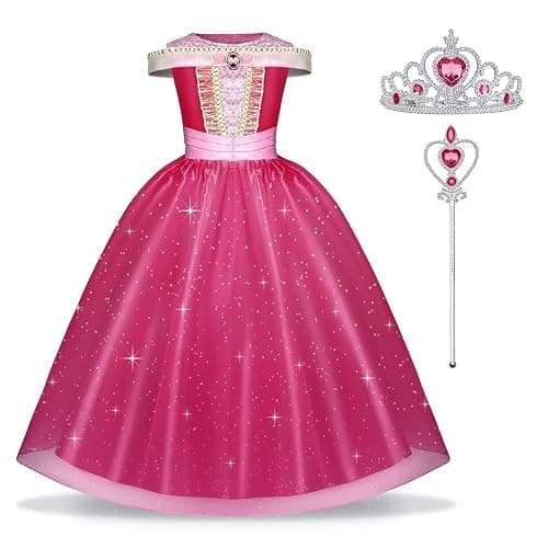 URAQT Robe de Princesse Filles Costume de La Belle au Bois Dormant(100-150) | Deguisement Princesse Fille Fête Anniversaire, Halloween, Noël, Carnaval, Cosplay, Robe de Soirée - Image 1