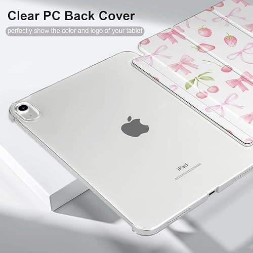 DONGKE for iPad 11th Generation Case 11 Inch 2025 (A16 Chip) & iPad 10th Generation 10.9 Inch 2022, Slim Foldable Stand Hard PC Translucent Back Shell Smart Cover - [Auto Wake/Sleep] - Cherries thumbnail 7