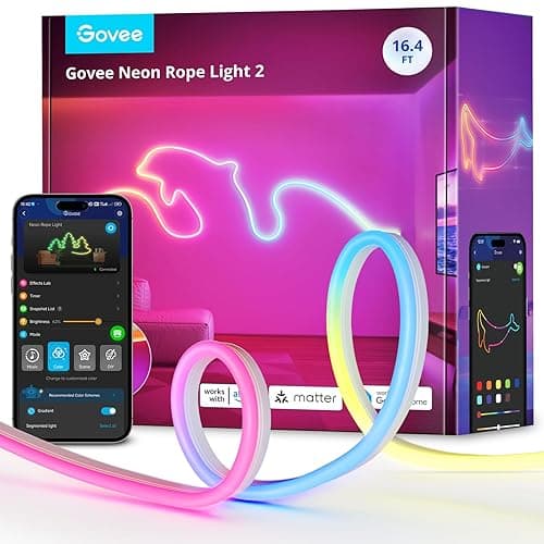 Govee Neon Rope Light 2, 5m RGBIC Neon LED Strip Lights with Shape Mapping, Work with Matter, Alexa and Google Assistant, LED Rope for Wall Decor - 5m