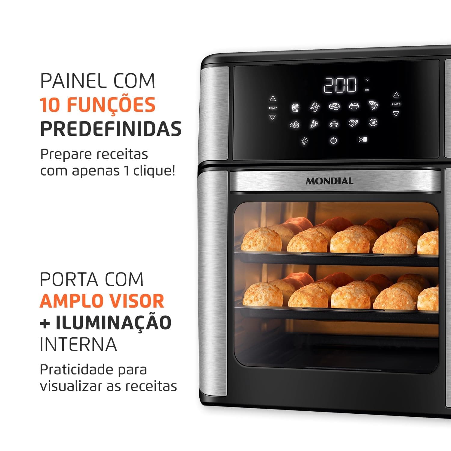 MONDIAL Fritadeira Air Fryer Forno Oven 12L, Preto/Inox, 2000W, 220V - AFON-12L-BI thumbnail 6