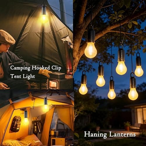 [4 Pack Warm Light ] Solar Camping Lights LED Bulb Portable Lanterns USB Rechargeable Hanging Tent Lights for Camping, Backyard Parties, Power Outages, and Emergency Use thumbnail 7