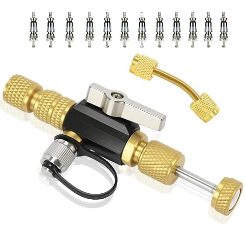 2025 Upgrade Valve Core Removal Tool& 1/4" SAE Extension Connector Fitting&12Pcs Valve Cores, 2 Sizes 1/4"&5/16",Vacuum-Rated Core Removal Tool HVAC, 20 Microns Vacuum, Essential HVAC Tools - Image 1