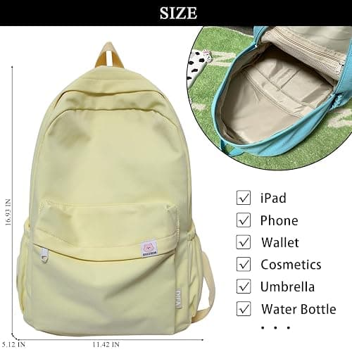 Extolove Cute Aesthetic Backpack Y2K Simple Solid Color Kawaii Backpacks Travel Laptop Backpack (Yellow) thumbnail 4