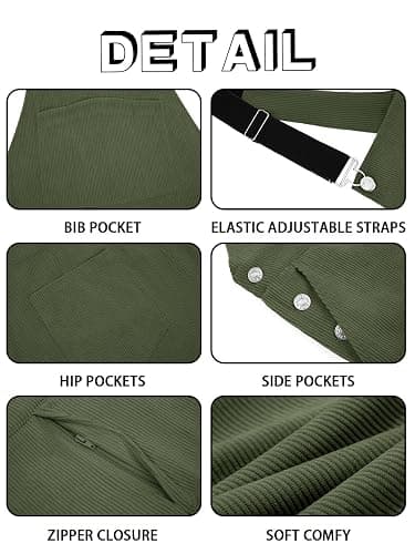 Runcati Mens Corduroy Bib Overalls Casual Adjujstable Strap Workwear Fashion Fall Winter Loose Fit Jumpsuit thumbnail 6