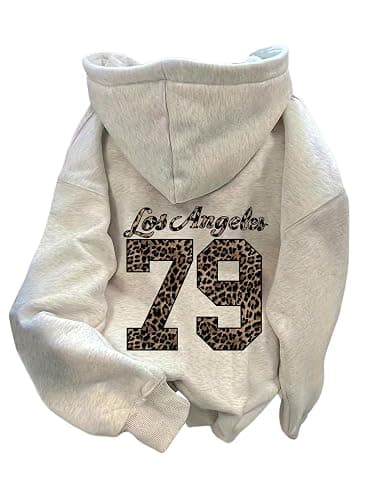COZYEASE Women's Leopard Number Print Hoodie Long Sleeve Drawstring Graphic Sweatshirts Loose Pullover Tops - Image 1
