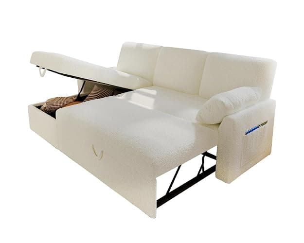 VanAcc Sofa Bed, Sleeper Sofa- 2 in 1 Pull Out Couch Bed with Storage Chaise for Living Room, White Sherpa 84in x 59in x 39in thumbnail 8
