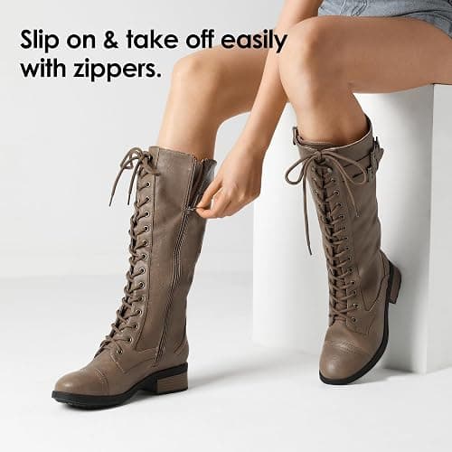 DREAM PAIRS Women's Pu Knee High Riding Combat Boots thumbnail 6