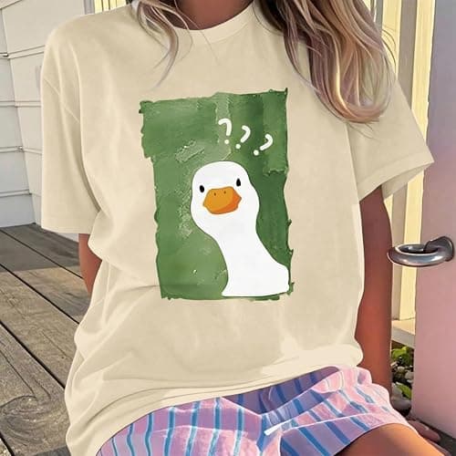 GANGXCHEN Silly Goose Shirt Cute Duck Graphic Tees for Women Funny Tshirts Teen Girls Kawaii Animal Print Tee Tops thumbnail 6