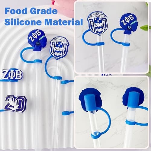 LUHOHI 8PCS ZPB Sorority Accessories for Stanley Cup, 6pcs Silicone Straw Cover Toppers Royal-Blue 10mm With 2PCS Cup Charms for Yeti Tumblers Water Bottle 30&40 Oz Keychain Cute ZPB Theme Gifts thumbnail 4