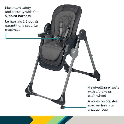 Safety 1st Olea 3-in-1 High Chair for Newborn to Toddler | Kitchen Booster Chair Mode, Adjustable, Recline, Easy-to-Clean Design, Swivel Wheels – Mineral Graphite thumbnail 5