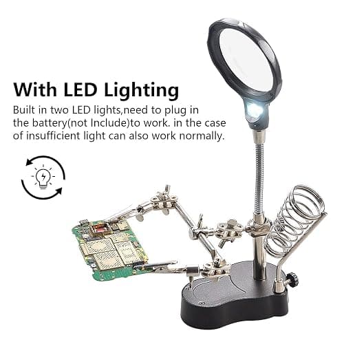 3.5X12X Helping Hands Soldering Station with LED Light & Alligator Clips - Magnifier Stand for Welding PCB Repair Jewelry Craft Hobby Model Building Watch Repair thumbnail 3