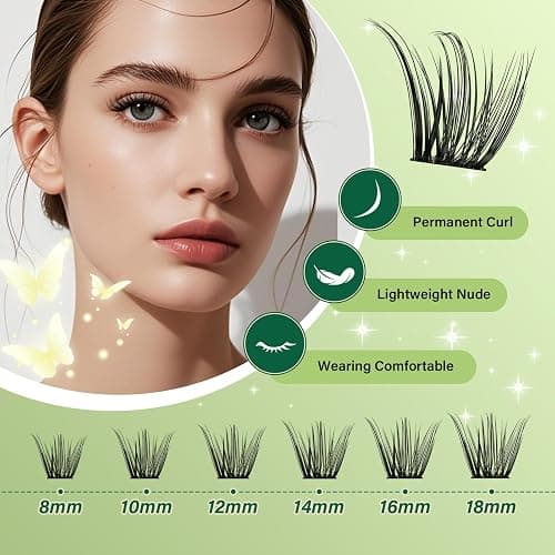 KEYYOU Natural Lash Clusters Kit 144Pcs DIY Lash Extension Kit Wispy Eyelash Extensions Kit D Curl 8-18MIX with Bond and Seal and tweezers with Thin Lash Band(KIT-N03-D-8-18MIX) thumbnail 3