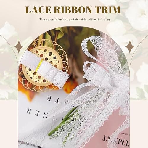 Lace Trim Ribbon lace Fabric Vintage Pattern Roll Ribbons - Perfect for Gift Wrapping, Crafts,Flower Design,Sewing, and Party Decorations (White, 50 Yards) - white - 50 Yards thumbnail 4