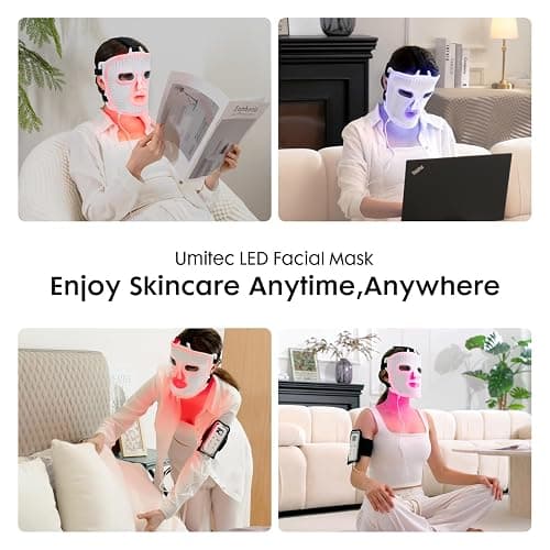 Umitec LED Face Mask Light Therapy, FDA-Cleared, 4 Modes Red Light Therapy for Face with Remote and Timer, 2000mAh Rechargeable, Blue, 850NM Infrared & Red Light Therapy Mask at Home, 288 LEDs, White thumbnail 8