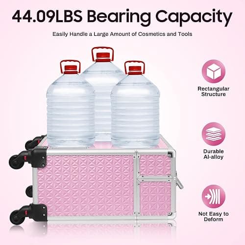 KHROOLT Rolling Makeup Case, Aluminum Cosmetic Train Cases with Drawer Rolling Makeup Cart Cosmetic Organizer 3 Tier Travel Case Salon Barber Case for Makeup Tattooist Nail Tech Hairstylists thumbnail 6