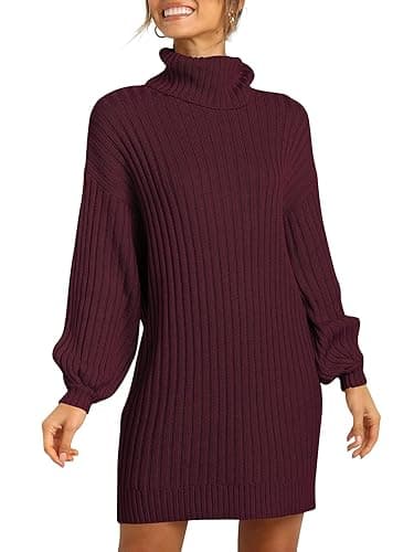 ANRABESS Women Oversized Sweater Dress Turtleneck Batwing Long Sleeve Ribbed Knit Loose 2025 Fall Winter Casual Short Dress thumbnail 3
