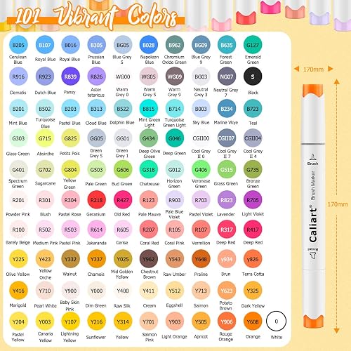 Caliart Alcohol Markers Brush Tip & Chisel, 101 Colors Dual Tip Art Markers for Adults Artists Sketch Illustration Coloring Book, Permanent Drawing Pen Set Art Supplies Christmas Gifts thumbnail 4