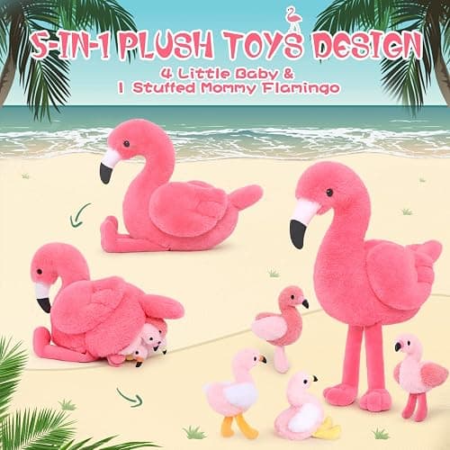 MorisMos Plush Flamingo Stuffed Animal-18 Inch Mommy Stuffed Flamingo with 4 Baby Bird Plush Toys Inside Zipper Tummy, Pink Bird Stuffed Animals Gift for Girl Women Decor Birthday Christmas Valentines thumbnail 3