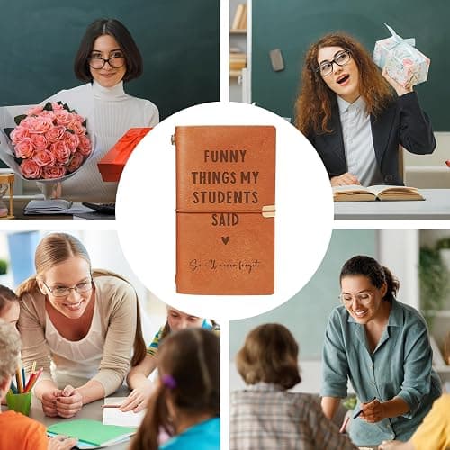 Afterprints Teacher Gifts –“Funny Things My Students Said” Leather Notebook | Cute Teacher Appreciation Gifts for Women Men, Teachers Birthday Presents, Engraved Refillable Journal thumbnail 8